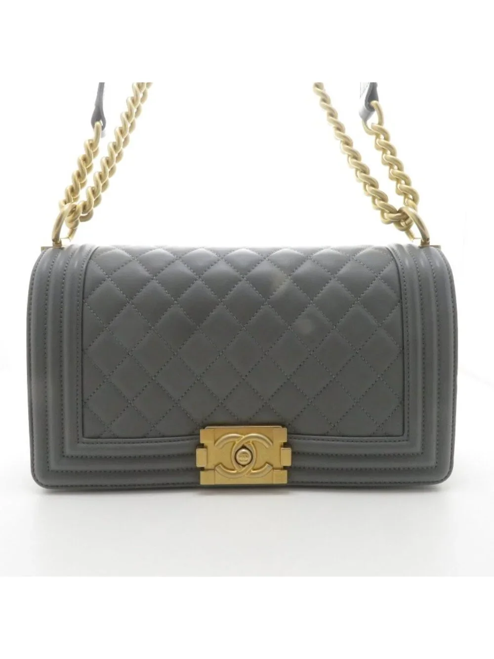 Chanel Boy Chain Shoulder Bag 25 Gray Lambskin